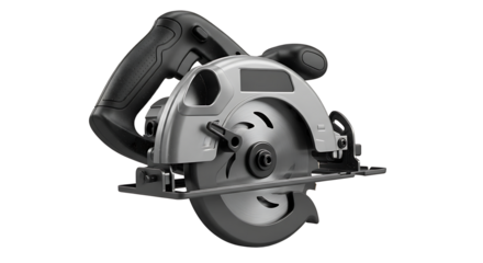 Electric Circular Saw Tool in Gray and Black with Handle and Blade Guard