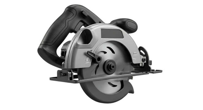 Electric Circular Saw Tool in Gray and Black with Handle and Blade Guard
