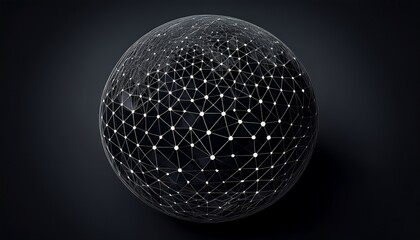 abstract black network sphere composed of interconnected nodes and lines representing digital connections