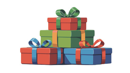 Colorful gift boxes stacked and wrapped with ribbons, creating a festive arrangement.