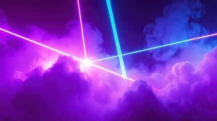 Neon Laser Beams Over Clouds