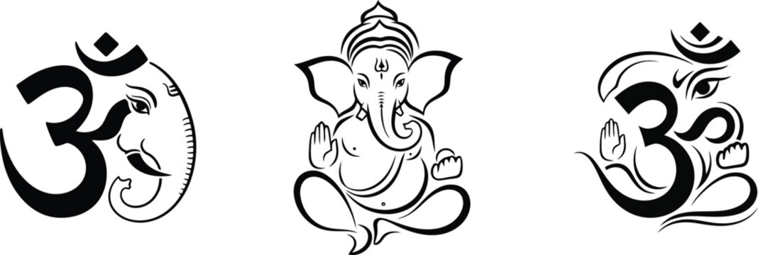 om symbol ganesha god icons, hindu spiritual meditation yoga vector art