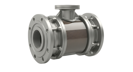 Industrial Metal Valve with Flanges and Pipe Connection in Silver Finish