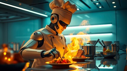 Robot Chef Cooking in Futuristic Kitchen