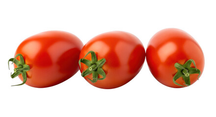 Three ripe plum tomatoes isolated on transparent background, ready to be eaten