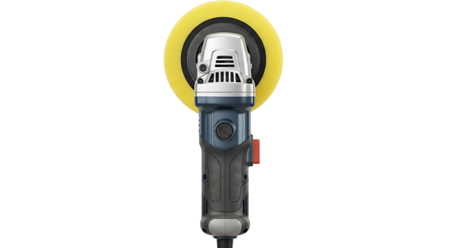 Electric Angle Grinder Tool with Yellow Disc on White Background