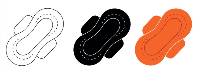 Essential Outline Silhouette Sanitary Pad Icon Set. Versatile vector graphics representing Feminine Hygiene, Care, Protection, Wellness, and Health concepts.