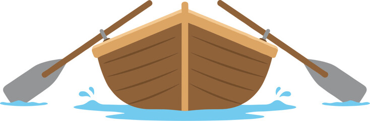 Simple Flat Cartoon Rowboat with Paddles Floating on Water Illustration