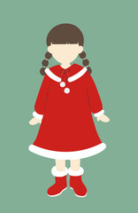 サンタ風の赤いワンピースを着たおさげ髪の女の子のイラスト素材(顔なしver.)