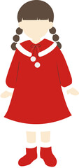サンタ風の赤いワンピースを着たおさげ髪の女の子のイラスト素材(顔なしver.)