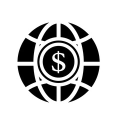 Global finance vector: dollar coin centered on a world globe for worldwide business and economy.