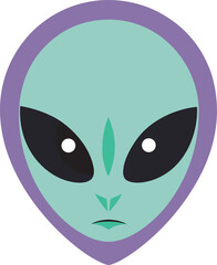 Obraz premium Minimalist alien head vector with large oval eyes and purple outline extraterrestrial face
