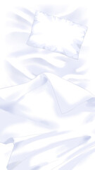 乱れた白いシーツと布団の背景素材　枕　ベッド　布　シワ