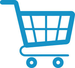 Blue Shopping Cart Icon on White Background trolley