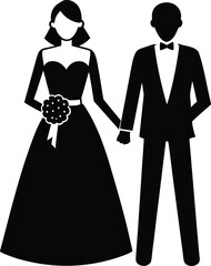 Bride and groom holding hands silhouette wedding couple