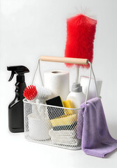 [Generative AI] 화이트 배경 청소 바스켓 세트