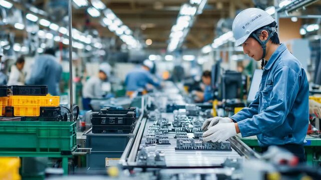 組立ラインで作業中の日本人男性作業員