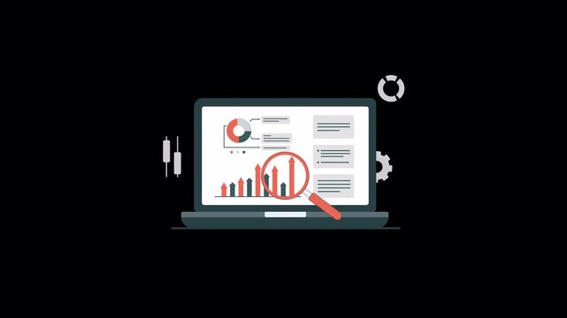 Animated Business Data Analysis and Reporting on Laptop Screen Concept Video - Transparent