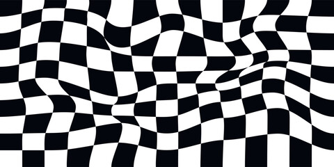 Wavy chess board. Chessboard concept. Wave distortion effect. Vector illustration.