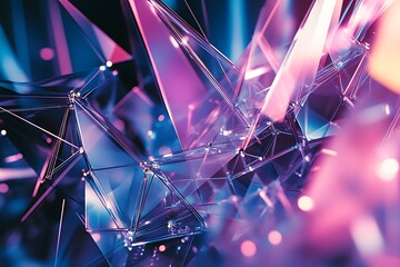 Abstract digital structure in pink and blue light, lowpoly polygonal art design
