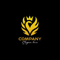 Elegant golden phoenix logo with crown for premium brand identity, ideal for luxury businesses seeking a sophisticated and memorable design element