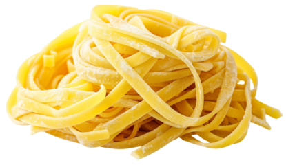 Italian pasta fettuccine nest isolated on white background png transparent clipart.