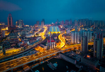 Urban Environment of Qingdao Railway Station and Jiaoning Elevated Road, China