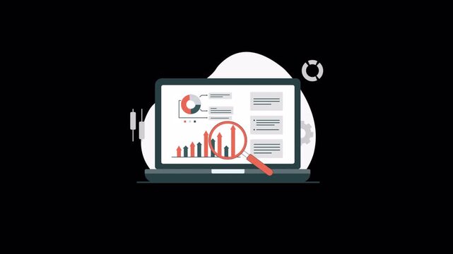 Business Data Analysis and Reporting on Laptop Screen Concept Animation Video - Transparent