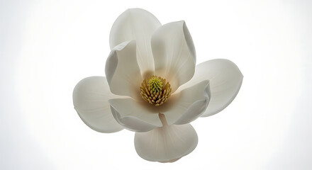 Fototapeta premium Stunning Close up of a White Magnolia Flower in Full Bloom Against a Bright White Background