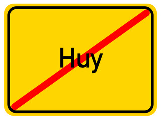 Illustration of a city exit sign for the city of Huy