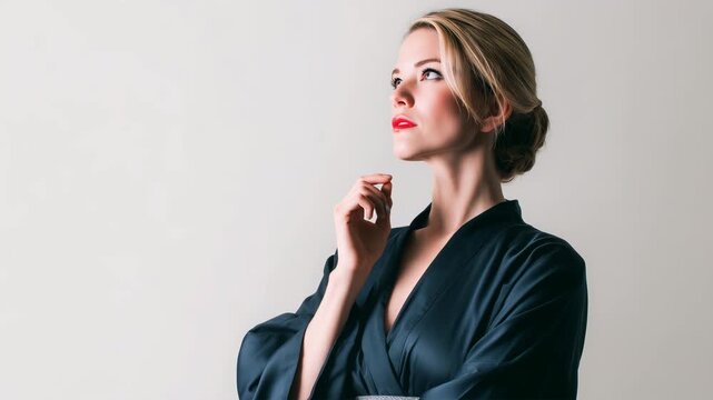 夜風に映える紺色着物美女