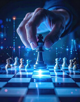 Strategic chess king move symbolizing business strategy and digital technology.