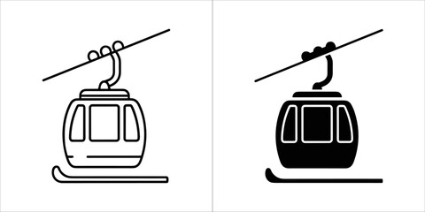 Ski lift icon in black and white, winter sport