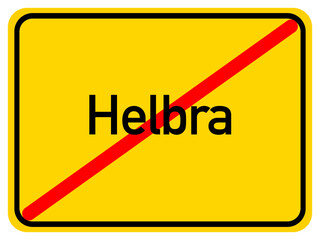Illustration of a city exit sign for the city of Helbra