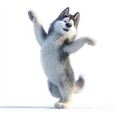 Fototapeta premium A playful cartoon husky dog stands on hind legs arms outstretched with a joyful expression