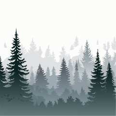 Silhouette of evergreen trees against a white sky illustration