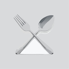 Silverware illustration crossed fork and spoon on a simple gray background
