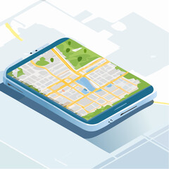 Smartphone navigation app showing map with city streets and green areas