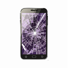 Smartphone with broken screen damage concept isolated on white background