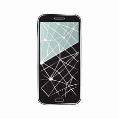 Smartphone with cracked screen damage illustration isolated white background