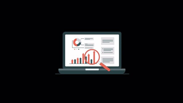 Animated Business Data Analysis and Reporting on Laptop Screen Concept Video - Transparent