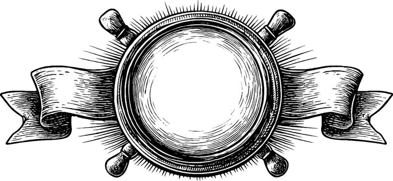 Elegant decorative oval frame with ribbon and crossed tools for vintage design