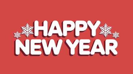 Happy new year text with snowflakes on red background