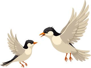 Obraz premium A sweet cartoon illustration of two adult birds caring for their small chick, symbolizing family, nurturing, nature, parenthood, and wildlife themes, perfect for children’s books, educational graphics