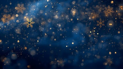 Fototapeta premium Winter holiday night rain drops on the window with blue light and a falling snowflake texture