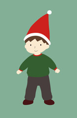 サンタ帽をかぶった男の子の手描きイラスト｜クリスマスのかわいい子どものイメージ