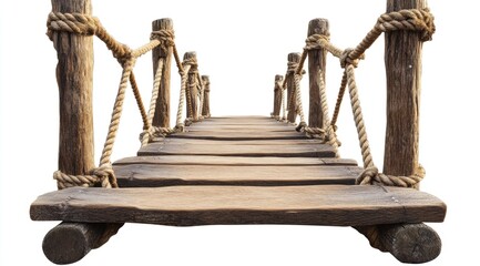Wooden bridge with ropes and posts