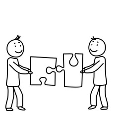 Two People Connecting Puzzle Pieces Together 