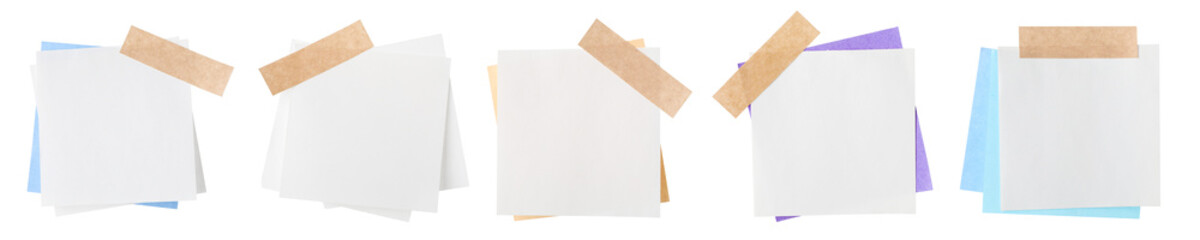 Many empty paper notes isolated on white, set