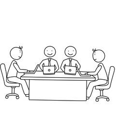 Group of People Sitting at a Meeting Table Line Art